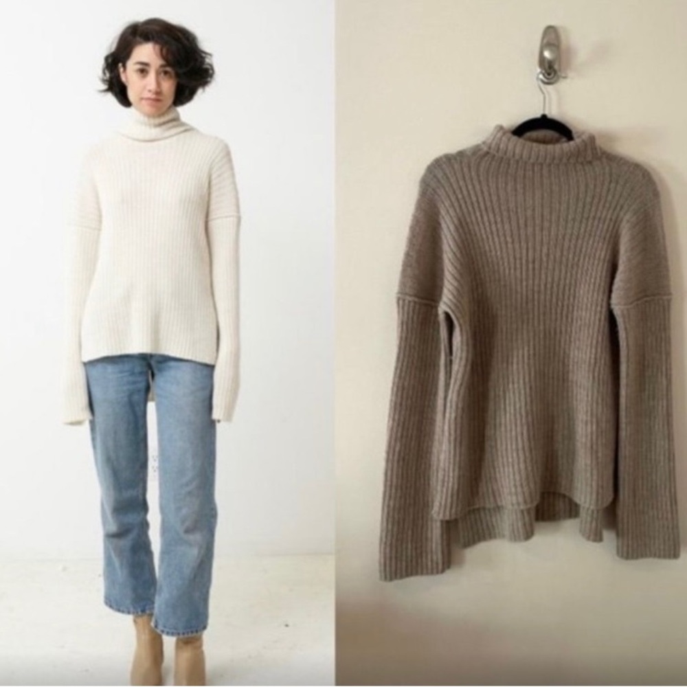 Lauren Manoogian Alpaca Cream and Tan Turtleneck Sweater